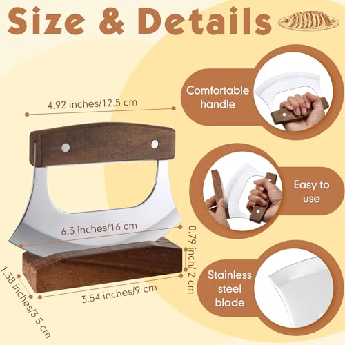 2 Pcs Mezzaluna Ulu Knife and Cutting Board Set Rocker Chopper Slicer Cutter with Stand Cutting Board Mezzaluna Chopper Alaskan Ulu Knife Kit for Onion Vegetable Mincing Tool(Walnut Wood) - Image 3