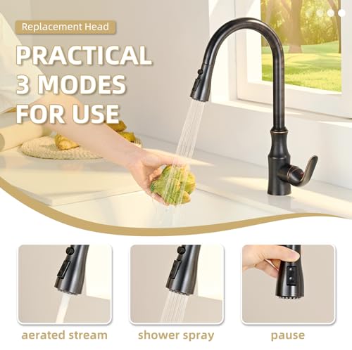 Image of Angle Simple Faucet Head Replacement Thread Type G 1 /2 or 13 /16 Inch Male, Tested to NSF /ANSI /CAN 61 & 372 Kitchen Sink Sprayer, Stream Spray and Pause Mode, Oil Rubbed Bronze