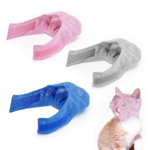 3 Pieces Breathable Mesh Cat Muzzles for Grooming and Restraint - Anti Bite, Anti Meow, Prevent Scratching and Chewing