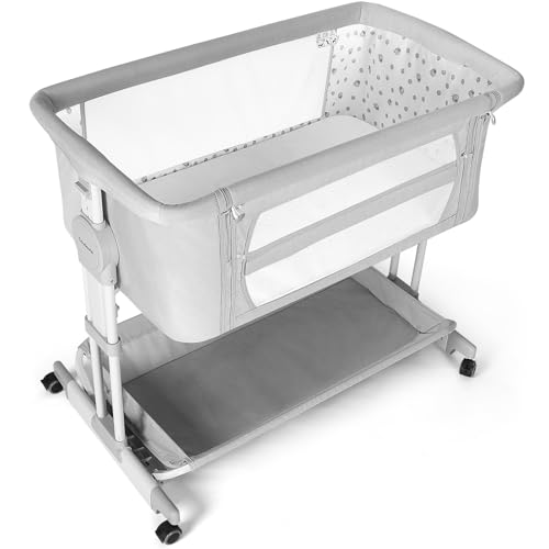 Image of Cowiewie Bassinet Bedside Sleeper, Rocking Bassinet for Baby with 4 Wheels & 7 Adjustable Height, 360° All-Round Breathable Mesh Sides Bedside Crib, 2025 New