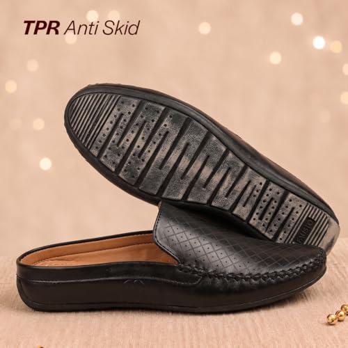 Image of FAUSTO Mens Perforated Stylish Driving Moccasins | Half Shoes for Office & Outings | Driving Loafers | Casual and Formal Mules | Soft Cushioned Insole