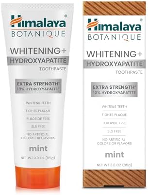 Himalaya Botanique Whitening+ Hydroxyapatite Zahnpasta, 10% Hydroxylapatit (HA), Mint, fluoridfrei, Remineralisierung ab Tag 7, vegan, glutenfrei, 85g