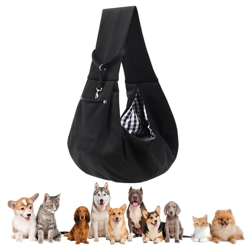 Puppy Sling Carrier for Small Dogs - Breathable Reversible Pet Sling with Storage Pocket Hands-Free Dog Carrier for Travel/Shopping/Walking Comfortable Cat & Puppy Sling (Black)