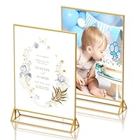 Aufsteller A4 Gold,Doppelseitige Bilderrahmen A4, 2St Acryl Tishkartenhalter Tischnummern-Aufsteller Golde für Hochzeit Tischdeko,Schicker Flyerständer Kartenständer Bilderrahmen für Kinderzeichnungen