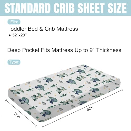 Image of Cartoon Fairy Tale Dragon Trees Stars Baby Crib Sheets 52''x28'' Watercolor Dragons Stretchy Fitted Crib Mattress Cover for Boy Girl Soft Bed Sheet for Standard Crib and Toddler Mattress