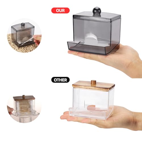 Image of Tbestmax 10oz Qtip Holder Dispenser, Big Cotton Swab Holder Bathroom Accessories Organizer for Storage Qtips (Black)
