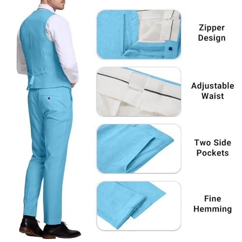 Retro Linen Suit for Men Slim Fit 3 Pieces Casual Beach Wedding Tuxedo Jacket Blazer Vest Pant Groomsmen Suits3