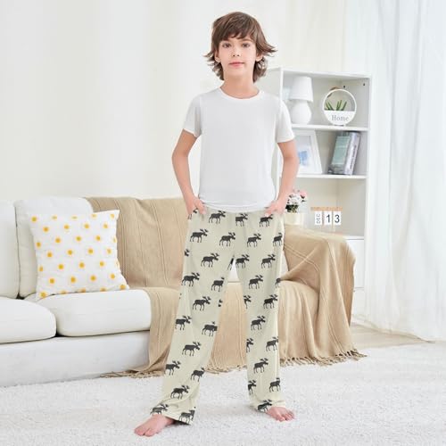 ZZXXB Moose Pattern Boys Long Pants Soft Trousers Elastic Waist Kids Lounge Bottoms with Pockets S-XL 5
