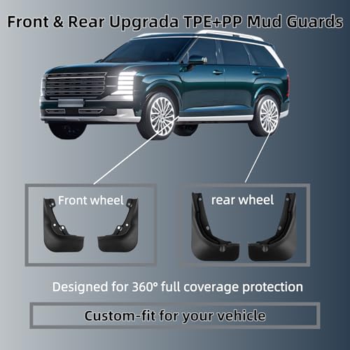 Image of No Drill Mud Flaps Compatible with Hyundai Palisade 2026(Only for Calligraphy), OEM Style Textured Black Custom Fit All Weather Exterior Accessories(4PCS)
