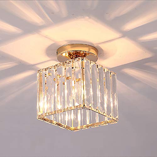 WDW Crystal Palace Genuine Crystal Hallway Flush Ceiling Light Chandelier - Golden - Square Shape - 15 x 17 cm