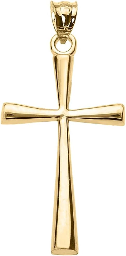 Religious Jewelry 10K Yellow, Rose or White Gold Simple Classic Flared Cross Pendant - Choice of Metal