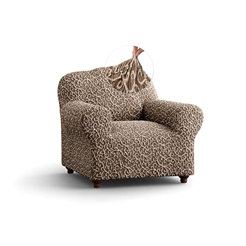 PAULATO BY GA.I.CO. Funda para silla – Funda para sillón – Funda de tela de algodón – 1 pieza de ajuste elástico elegante – Colección Jacquard 3D – Marrón Arabesco (silla)