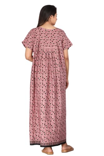 Image of Kuruti B Sheets Cotton Nighty for Women Jaipuri Print 2 Button Round Neck Short Sleeve Night Gown | Maxi Dress