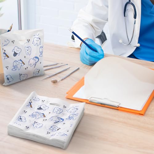 Image of Jetec 200 Pcs Dental Bag Bulk Tooth Merchandise Goodie Bag with Handles Plastic Tooth Dental Gift for Dentist Hygienist Appreciation Packaging Souvenir Gift Retail Party Favor 8.18 x 9.25 Inch(Lovely)