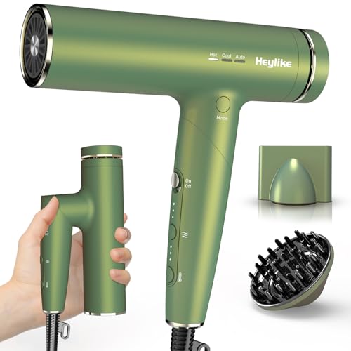 High Speed Plasma Ion Hair Dryer with Diffuser, Professional Blow Dryer 130000 RPM Brushless Motor for Fast Drying,1500W 3Temps/3Speeds Thermo-Control Lightweight Hairdryer for Women Home Travel Salon