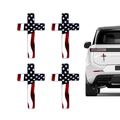 Image of NIIIYTYB 4Pcs Cross Sticker for Car Red White Blue American Flag Decal Large Christian Stickers for Cars Trucks RV SUV Boat Vehicles Patriotic Decals for Window Auto Bumper Vinyl Decoration