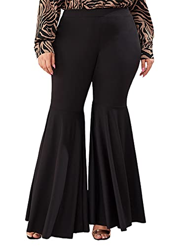 Floerns Women's Plus Size Flare Leg Palazzo Party Club Bell Bottom Pants