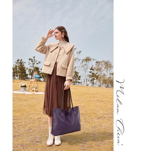Image of Milan Chiva Tote Bag for Women with Zipper Large Ostrich Vegan Leather Shoulder Purses and Handbags