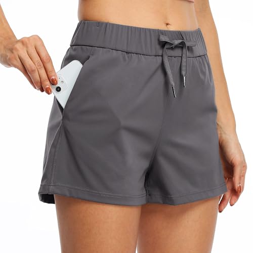 Willit Womens Athletic Hiking Running Shorts for Women Yoga Workout Gym Quick Dry Shorts with Pockets Deep Gray XL