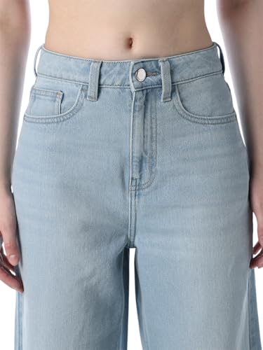 Image of ONLY Women's Solid Wide Leg High Rise Black Jeans