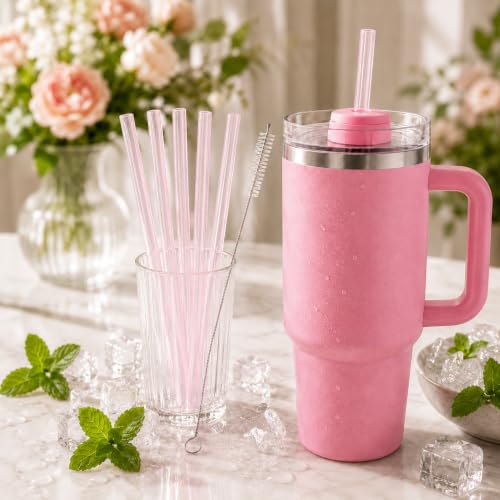 Image of Replacement Straws Compatible with 30 oz Stanley Quencher Tumbler, 10.5 Inch Reusable Straws, Drinking Cup Accessories,Pink-6 Pack