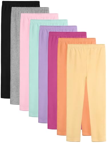 HoeVou 8 Pack Girls Leggings Cotton Leggings for Girls Toddler Warm Stretchy Tights Pants for Kids Pull on Multipack Mixed Color B 8-10Y