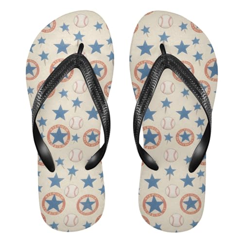 ALAZA Star Baseball Pattern Flip Flops for Women Fashion Beach Slippers Comfort Mens Flip Flops Non-Slip Rubber Shower Slippers Sandal for Hotel Travel Sport,XS