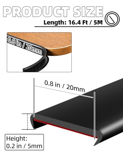 Image of U-Shape Black TPE Edge Banding 16.4Ft (W:0.8'' H:0.2'') | Self-Adhesive Flexible Edge Trim, Furniture Edge Protector & Countertop Molding