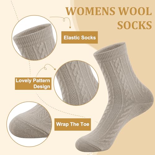 Image of Justay 5 Pairs Womens Wool Socks Thick Warm Winter Socks Casual Cozy Socks Vintage Knit Crew Socks Gift for Women