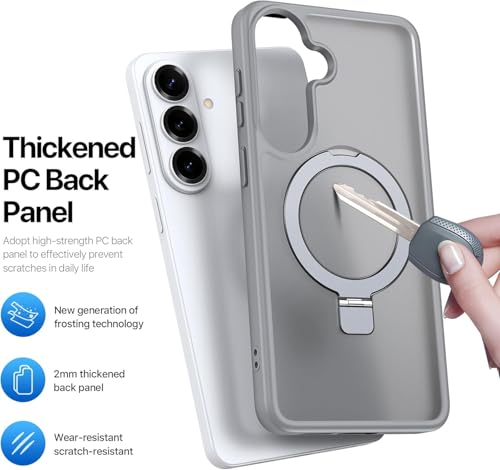 Image of DIZORO Polycarbonate Magnetic Ostand Ring Basic Case Fit Compatible with Samsung Galaxy S26 Case, Compatible with Wireless Charging,Military Grade Drop Translucent Hard Tested Back Cover (Grey)