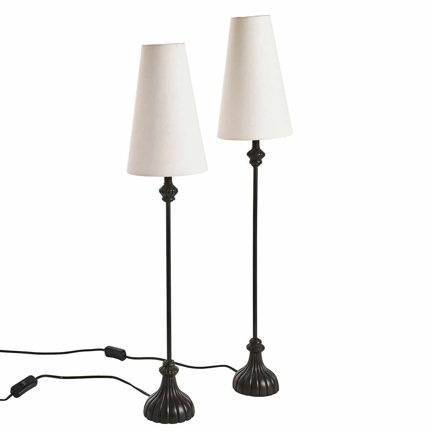 Loberon Tischlampe 2er Set Ambrosse - schwarz/creme | zwei Größen - Hübsch Verschnörkeltes Design - Edler Materialmix - Tischleuchte - Baumwolle - Eisen