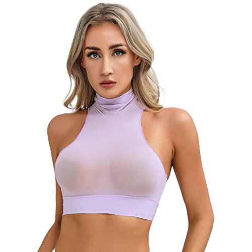 Hularka Women's Mock Neck Sleeveless Sheer Crop Top Solid Color Slim Fit Vest Top Nightwear2