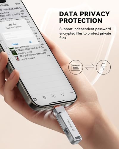 BLANBOK+ MFi Certified 256GB iPhone Photo Stick, USB Flash Drive for Photo/Video Backup, High-Speed Thumb Drive Compatible for iPhone/iPad/Android/PC (Silver)