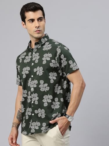 Image of Majestic Man Slim Fit Floral Printed Pure Cotton Casual Half Sleeve Shirt