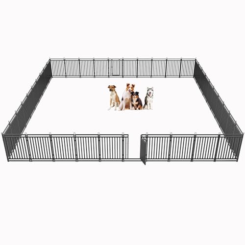 Image of Dog Fence Outdoor Indoor, 40 inch Inch Height 40 Panels Dog Playpen for Large /Medium /Small Dogs Metal Dog Pen for Yard Camping and RV | Black-Silver,Patented