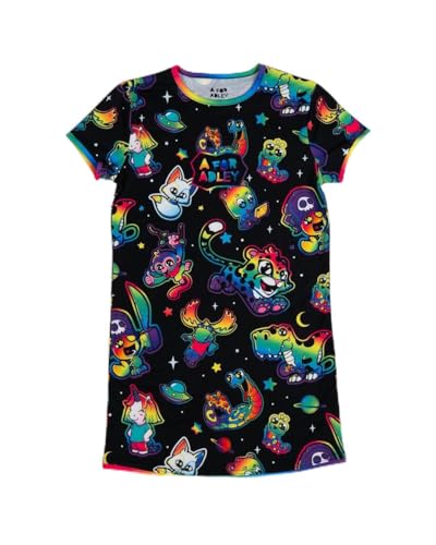 A FOR ADLEY Super Cute and Cozy Jammies, Now You Can Show Your Love For Adley While You Sleep or Just a Nice Pajama Day. (Black Neon Rainbow, 4)