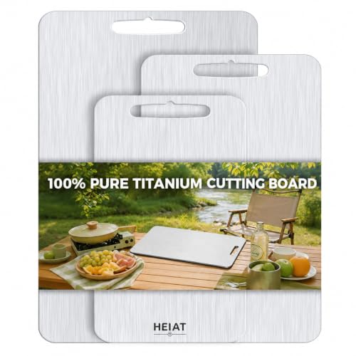 Image of Titanium Cutting Board Set of 3, Double-Sided Kitchen Chopping Boards Highlights: Sectioned prep surface, food-grade safe material, scratch-resistant surface, easy-to-clean design, dishwasher safe