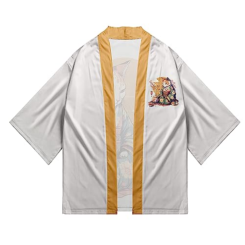 Image of LAI MENG FIVE CATS Women's Funny Cute Cat Cardigan Lightweight Kimono Loose Cover up Blouse Tops
