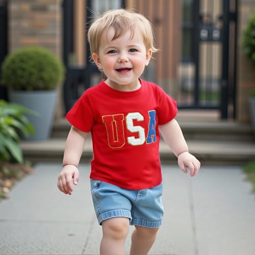 4TH of July Mommy and Me Matching Shirt Outfit Short Sleeve USA Embroidery Patriotic Independence Day T-Shirt Top2
