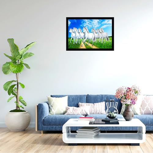 Image of Indianara Vastu Running Seven Horse Painting With Frame 20 Inches X 14 Inches (Style 2)