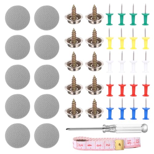 65 Piezas Chinchetas Techo Coche Gris, Kit de Reparación Techo Coche, Chinchetas Tapiceria Coches, Retenedores de Pasadores de Posicionamiento para Techos Fijo + 1 Destornillador, 1 Cinta Métrica