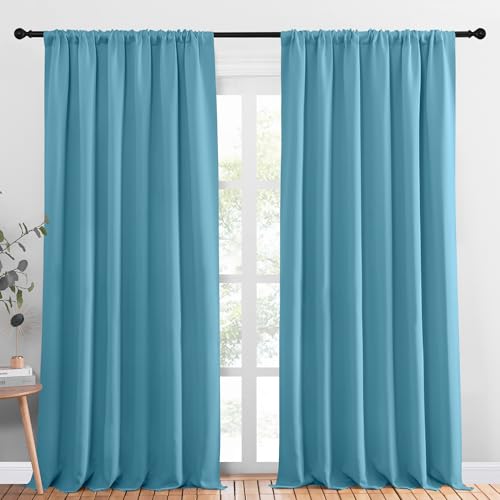 NICETOWN 2 Panels Blackout Curtains, Rod Pocket Thermal Insulated Drapess for Bedroom, Privacy Protection Easy-Care Heavy Duty Curtains for Living Room/Dining Room, W70 x L95 inches, Teal Blue