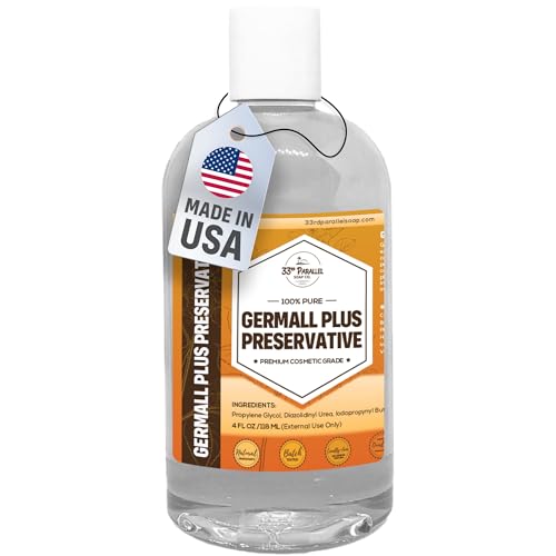GERMALL PLUS PRESERVATIVE Liquid (4 oz) Paraben-Free; Formaldehyde-Free; Water & Oil Soluble | Suitable for Soap Making Lotions Conditioners Creams | Keeps Products Fresh & Safe | 4 OUNCES