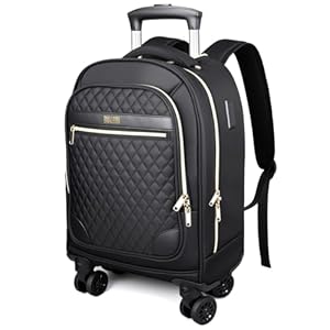 Women's 15.6" Wheeled Backpack -Lightweight Travel Trolley Carry-On Luggage (52x32x20cm) -Waterproof laptop bag on wheels & Telescopic Handle for Business, College, and Airplanes -35L Capacity - Black
