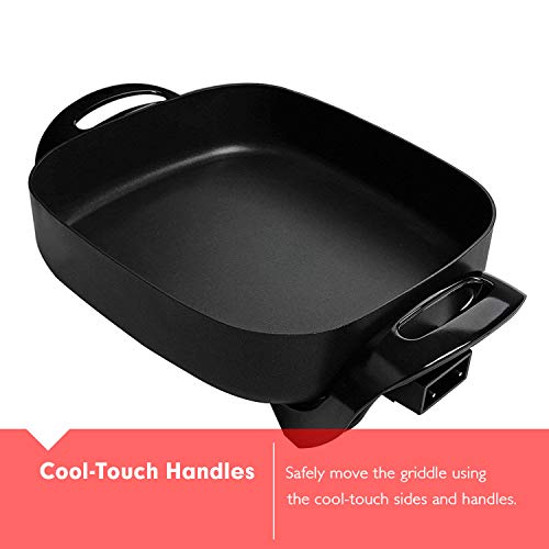 Caynel 12 x 12 Inch Nonstick Ceramic Electric Skillet with Glass Lid, Aluminum Body, 1400-Watts, Adjustable Temperature Controller Goes Up to 460 Degrees for Fry, Bake, Steam or Simmer, Easy to Clean (Black)