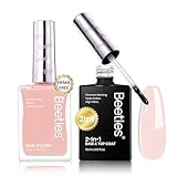 Beetles Sheer Light Nude Pink Nail Polish With 2 in 1 Base & Top Coat Set, Fast Drying & Nail Strengthen, Nail Lacquer Peach Liqueur, No UV Lamp Needed Nail Art Gifts for Women