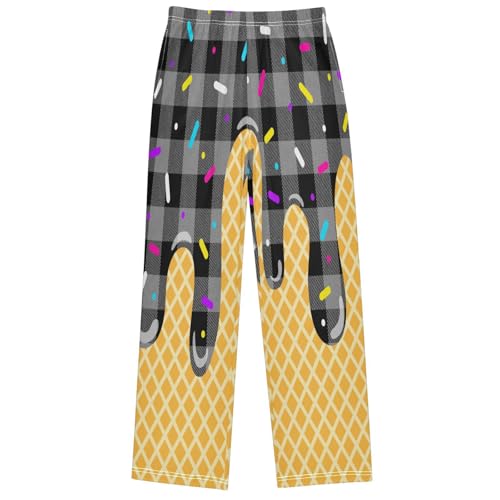 Boy's Pants Gray Plaid Ice Cream Jogger Pants Elastic Waist Long Bottoms Trousers with Pockets 6-14 Years