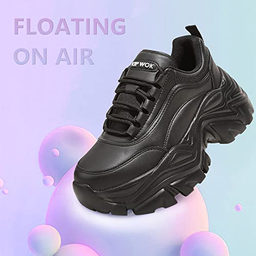 Image of K KIP WOK Chunky Sneakers for Women Fashion Platform White Leather Casual Dad Shoes Comfortable Wedge Walking Sport Sneakers