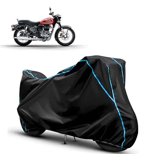 Image of Kerwa Waterproof Bike Cover Compatible with Royal Enfield Bullet 350 | Dust Proof, UV-Resistant, All-Weather Protection Bike Body Cover, Windproof Elastic Bottom Blue