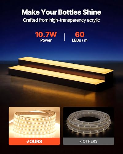 Image of VEVOR LED Lighted Liquor Bottle Display, 2 Tiers 30 inches, Supports USB, Acrylic Illuminated Home Bar Shelf Display with RF Remote & App Control, 9 Static Colors, Timing Mode, for 14-20 Bottles